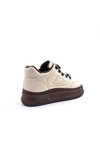 Guja Emoji Süs Detaylı Bej Kahve Kadın Sneaker Ayakkabı
