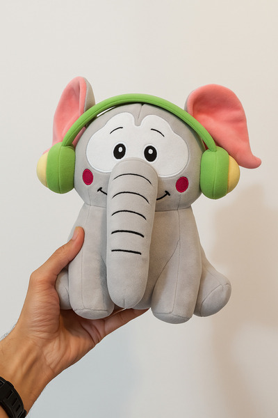 farddad Kulaklıklı Fil Peluş Oyuncak | Müzik Sever Fil Peluş Uyku Arkadaşı