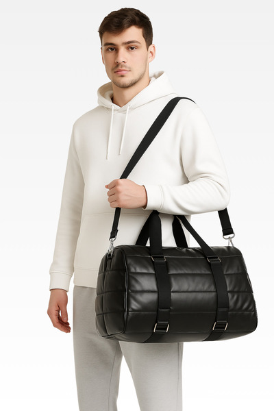 Sare Sultan Erkek Büyük Boy Kapitone Desenli Spor ve Seyahat Çantası Omuz Askılı ,El Tutma Saplı Suni Deri Çanta