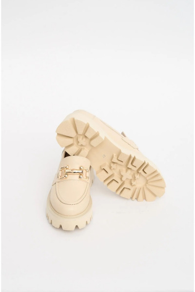 Bestyle Devine Kadın Bej Gerçek Deri Kadın Loafer