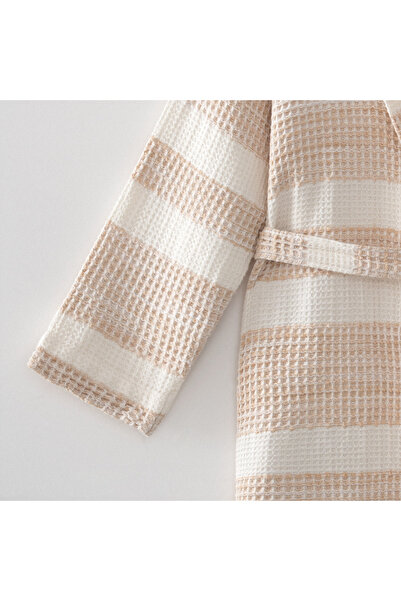 Ecocotton İkra Peshtemal Women's Bathrobe 100% Organic Cotton Jacquard Beige