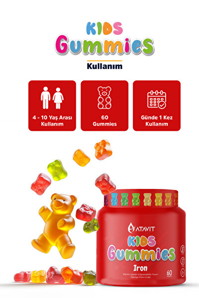 Atavit Gummies Demir (Iron) KIDS 60 Çiğnenebilir Form