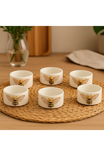 YzHome Set of 6 White Porcelain Bee Sauce Bowl Turkish Delight Bowl Presentation Bowl Mini Size