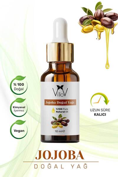 Villov Jojoba Uçucu Yağı Soğuk Sıkım %100 Saf ve Doğal Bitkisel Jojoba Essent...
