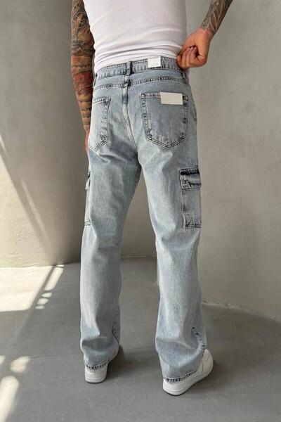 MADZEYMODA Men's Cargo Pocket Light Blue Denim Jeans