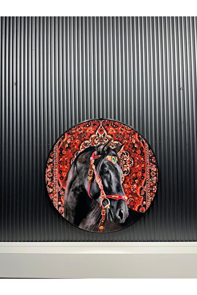 Tablomtr Digital Printed Metal Framed Glass Single Round Decorative Table -Crowned Noir