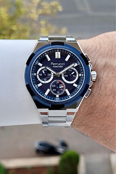 Ferrucci 43 Mm Kadranı Lacivert Kordonu Metalik Renk 2 Yıl Garantili Göstergeleri Aktif Erkek Kol Saati