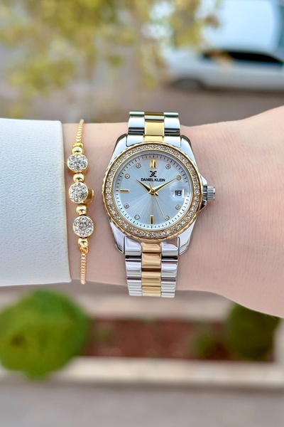 Daniel Klein Sarı Silver Renk 24 Ay Garantili 30 Mm Kadın Kol Saati ve Bileklik