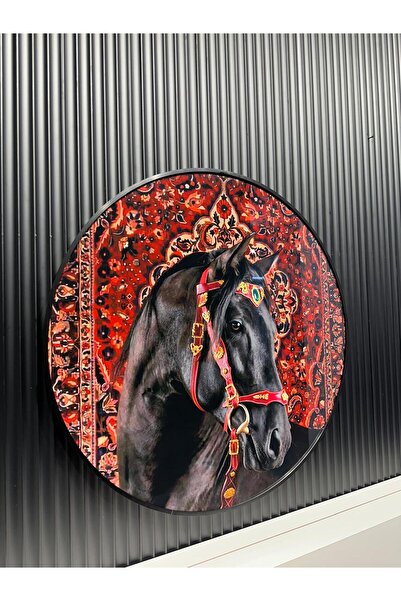 Tablomtr Digital Printed Metal Framed Glass Single Round Decorative Table -Crowned Noir