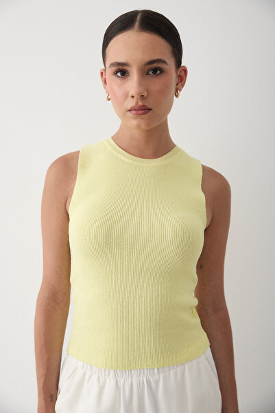 JASTE Kadın Sarı Kolsuz Bisiklet Yaka Triko Atlet