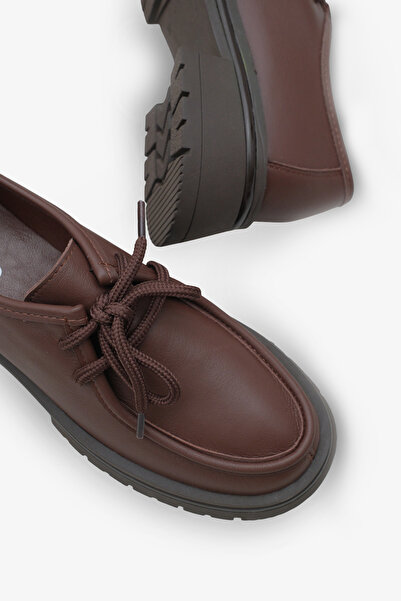 LOJO Жіночі шкіряні лофери на шнурівці з товстою підошвою, повсякденне взуття Jekos, кавовий колір