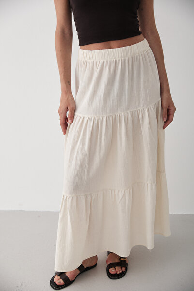 JASTE Γυναικεία φυσική λινό φούστα με ελαστική μέση με κορδόνι