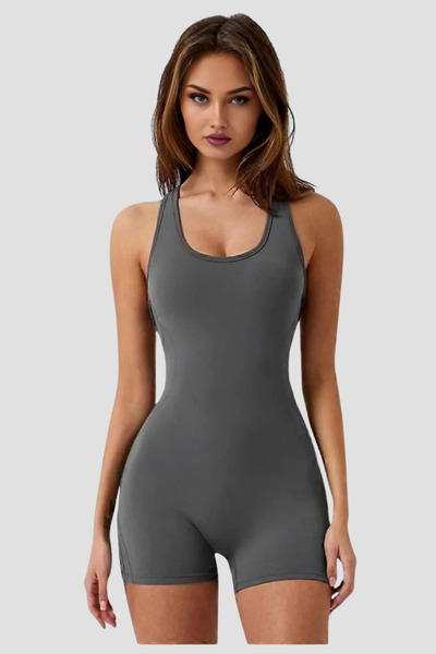 Thestiluxe Strappy Back Low-Cut Wide Neckline Yoga Sports Jumpsuit