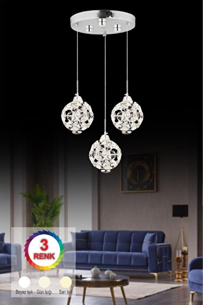 İstanbul Avize İstanbul Avize Dali 3'lü Gümüş 3 Renk Ledli Modern Led Avize