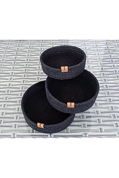 Life For You Home Bathroom Wicker Basket 3 Pieces Round Black Jute Cord Cotto...