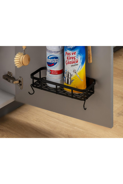 Lilasso Self-Adhesive Kitchen-Bathroom Shelf'Black (2 Hooks)