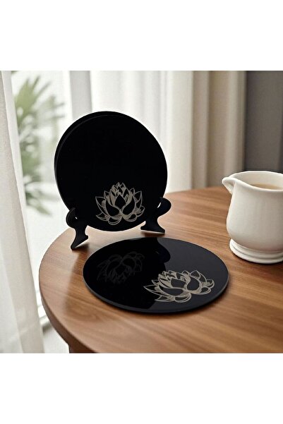 ASUDE HEDİYELİK 6 Pieces Plexiglass Round Tea, Coffee, Serving Tray Presentation Tray 15 cm Flower of Life