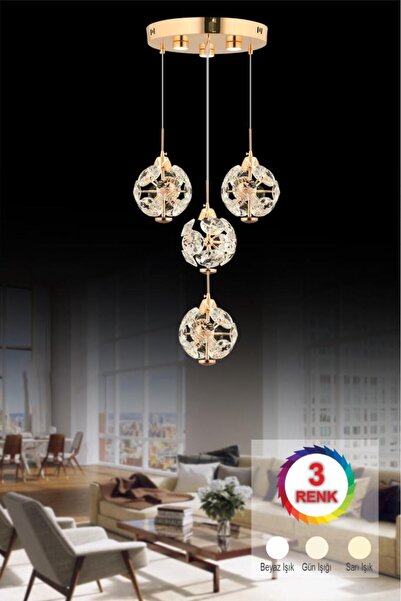 İstanbul Avize İstanbul Avize Dali 4'lü Gold 3 Renk Ledli Modern Led Avize