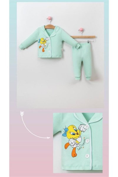 Sparrow Laurel Kız Bebek Tweety Baskılı Önden Düğmeli Pijama Takımı ,alt Üst Gecelik Takımı (6-18 Ay)