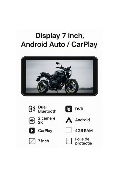 Android auto PROMO - 7 Inch Screen AndroidAuto, for Motorcycles + ScreenProtect + Water resistant Cover