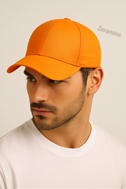 ZERAMİNE Помаранчева рівна шапка унісекс, 100% бавовна, з липучкою, регульована, для жінок і чоловіків
