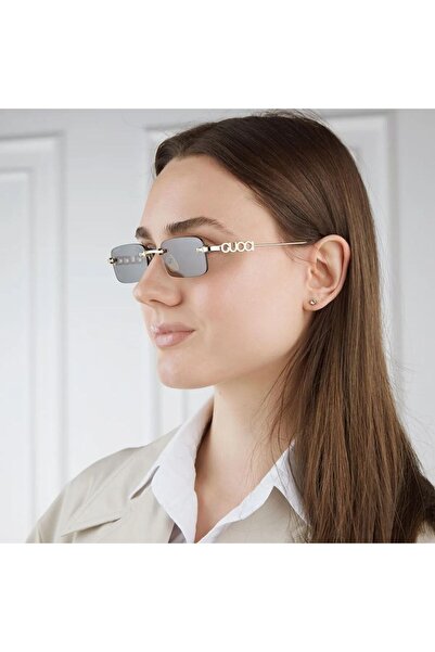 Gucci Unisex Dikdörtgen güneş gözlüğü gg1808s 003 52-20, Altın Renk Çerçeve