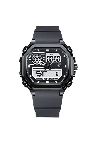 delis Men's digital watch Poedagar CS1765, silicone, gray, black dial
