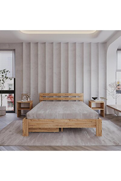 RENAZZO 2 Çekmeceli Letto Atlantik Mdf Karyola | Tek Ve Çift Kişilik Yatak Uy...