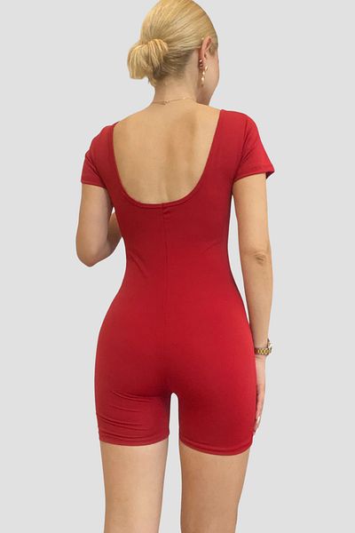 Thestiluxe Backless Short Sleeve Gathering Sports Jumpsuit