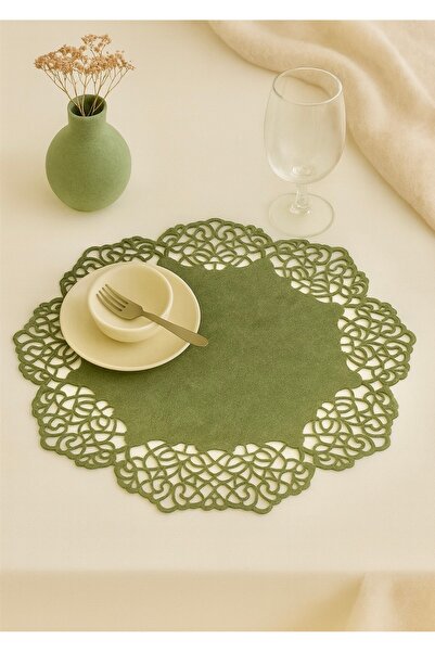 Ergüven Home Set de 6 farfurii rotunde din piele intoarsa verde 35x35cm