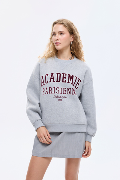 Quzu Text Printed Embroidery Embroidered Oversize Sweatshirt Grimelange