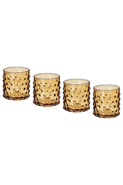 IKEA HUTLÖS 4 lü Set 6 cm Koyu Sarı Cam Tealight Mumluk Şamdan