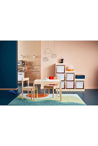 IKEA Çocuk Masa-Sandalye Seti MeridyenDukkan Beyaz-Çam, 3 Parça Set