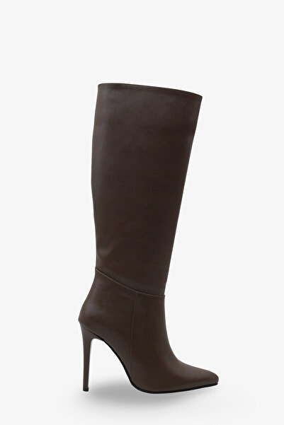 LOJO Női hegyes orrú, sarkú, oldalsó cipzáras alkalmi csizma Masi barna