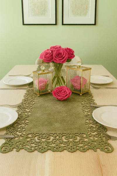 Ergüven Home Yeşil Süet Kumaş Runner 40x140 Cm Masa Boyu - Dikdörtgen Model