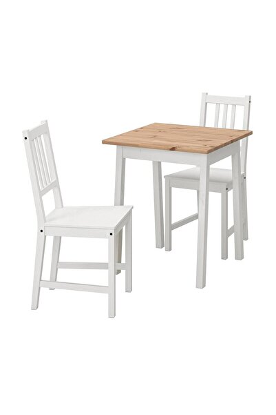 IKEA mutfak masası takımı, açık kahverengi-beyaz, 2 sandalyeli, sabit