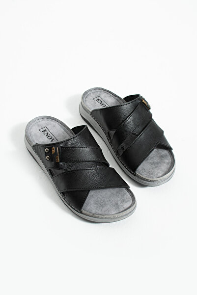 Enova Ανδρικές ορθοπεδικές παντόφλες Birr Bazaar με διπλή σόλα με αγκράφα ραμμένες κομψές δερμάτινες (προσομοιωμένες) ανδρικές παντόφλες