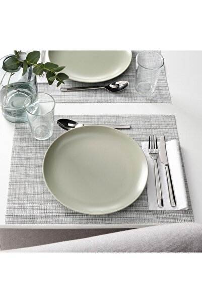 IKEA 4 Adet Tabak Seti Mat Açık Yeşil Renk 26 cm, 4 Adet, Stoneware Yuvarlak Tabak Seti