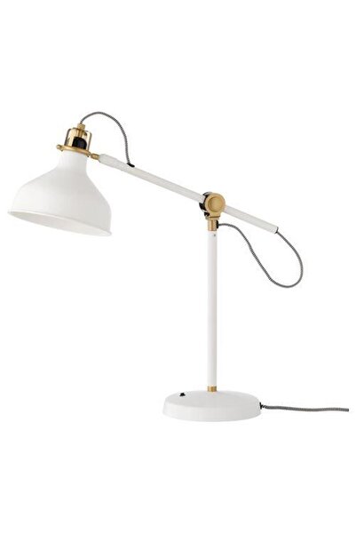 IKEA Çalışma Lambası, Beyaz Renk Gold Detay 19 cm Metal Masa Lambası