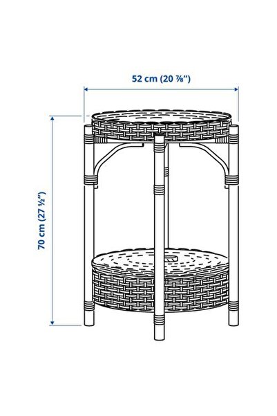 IKEA 2 Katlı Rattan Komodin-Sehpa 52 cm Doğal El Örmesi Çıkarılabilir Tepsi