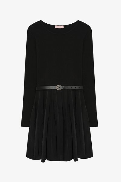 Quzu Garnished Basic Mini Dress with Belt Black