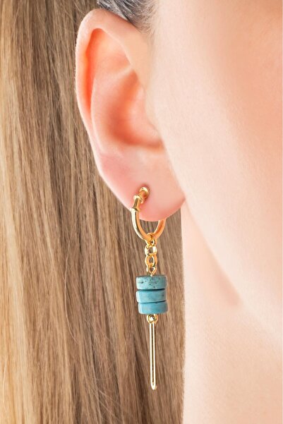 So CHIC... Turkuaz Esintisi 18 Ayar Sarı Altın Kaplama Doğal Taşlı Gümüş Küpe