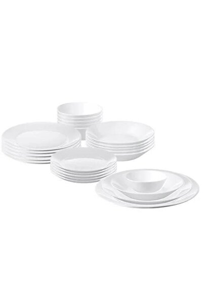 IKEA 24 Parça Yemek Takımı Beyaz Renk Modern Klasik Set Temperli Cam,