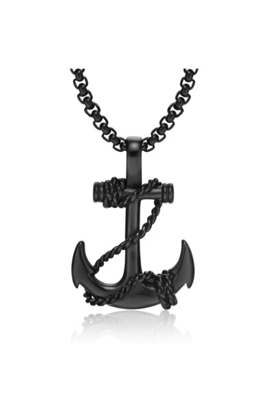 Lee Cooper LC.N.01174.650 قلادة رجالية من الفولاذ باللون الأسود بمظهر مرساة