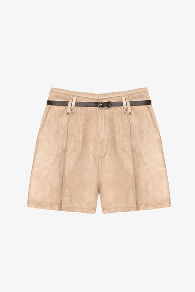 Quzu Suede Look Mini Shorts with Belt Accessories Beige