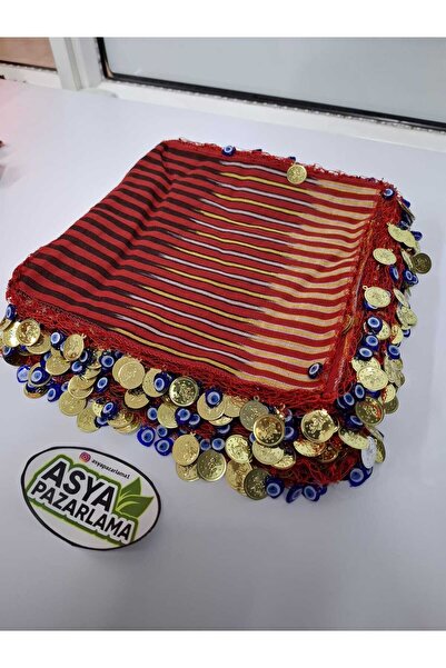 ASYA PAZARLAMA 5 Pieces of Henna Handkerchiefs, Wedding Handkerchiefs, Wedding Handkerchiefs, Keşan, Henna Handkerchiefs with Evil Eye Beads, Halay Handkerchiefs