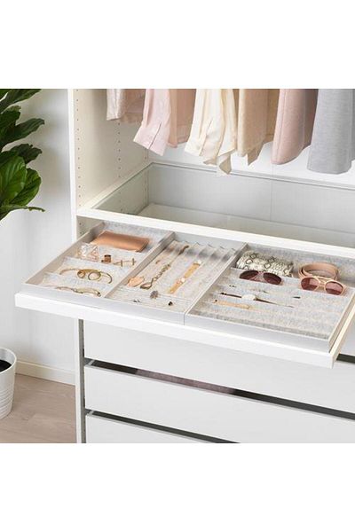 IKEA Inside Shelf Compartment Unit Light Gray Size 25X53X5Cm Jewelry-Glasses-Watch Organizing Box Soft
