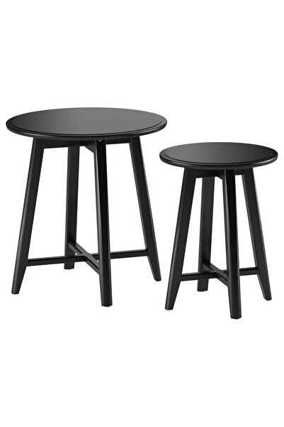 IKEA 2 Li Takım Yan Sehpa Seti Siyah Renk Yuvarlak Servis-Salon Sehpa