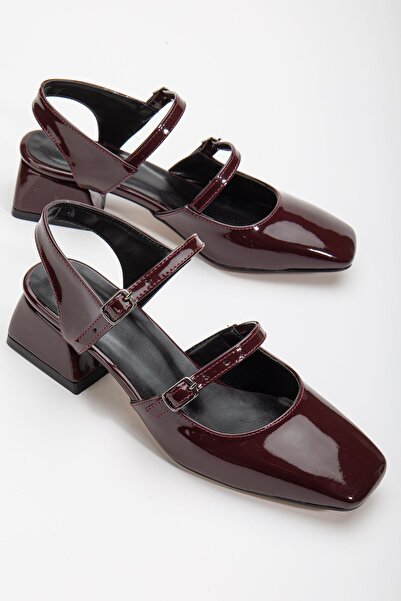 MaskButik Dean Küt Burun Topuklu Rugan Ayakkabı Bordo
