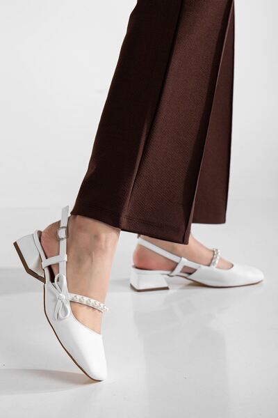 MaskButik Mira Open Back Pearled Heeled Shoes White